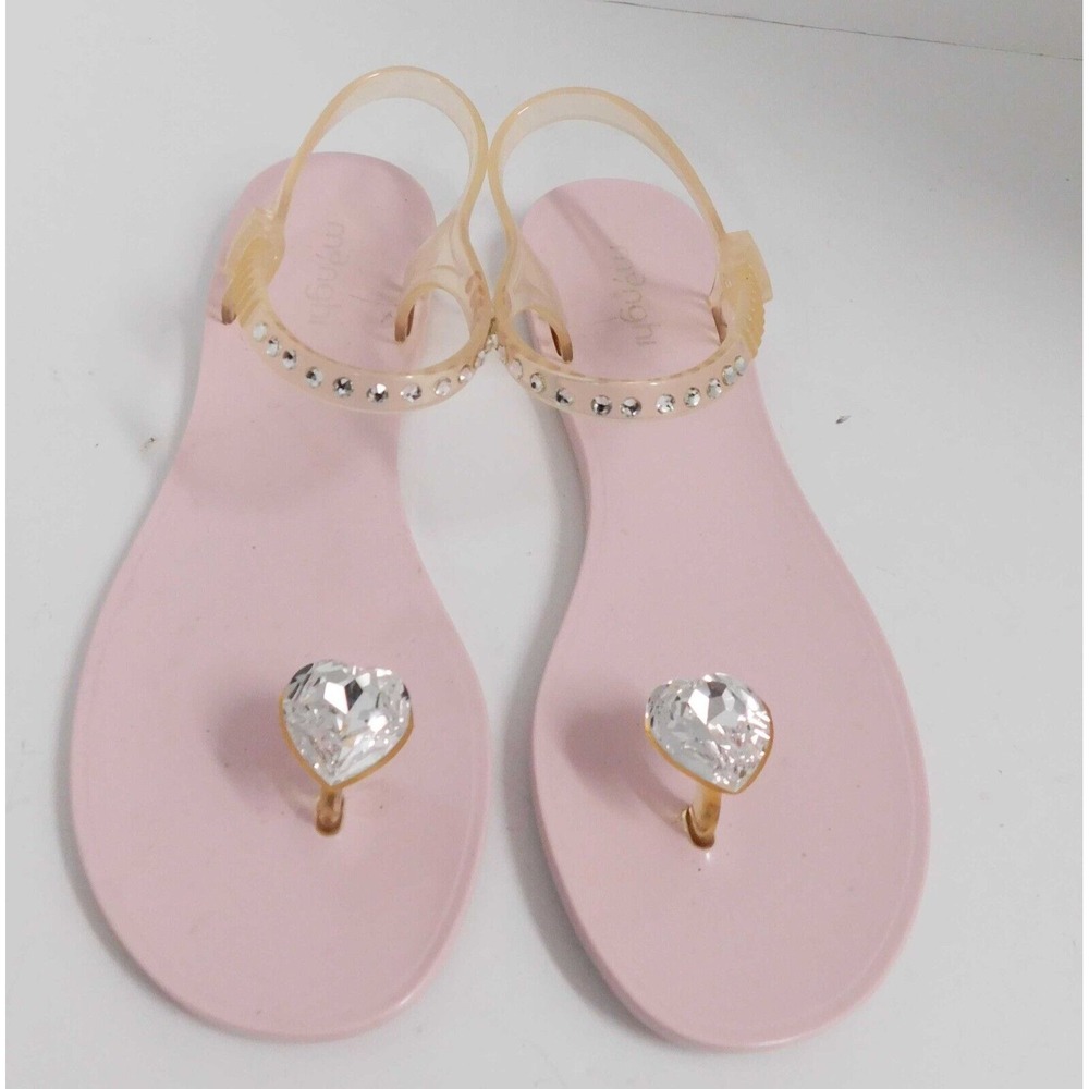 Menghi Pink Strappy Rubber Flat‎ Sandals with Swarovski Crystal Italy sz 40